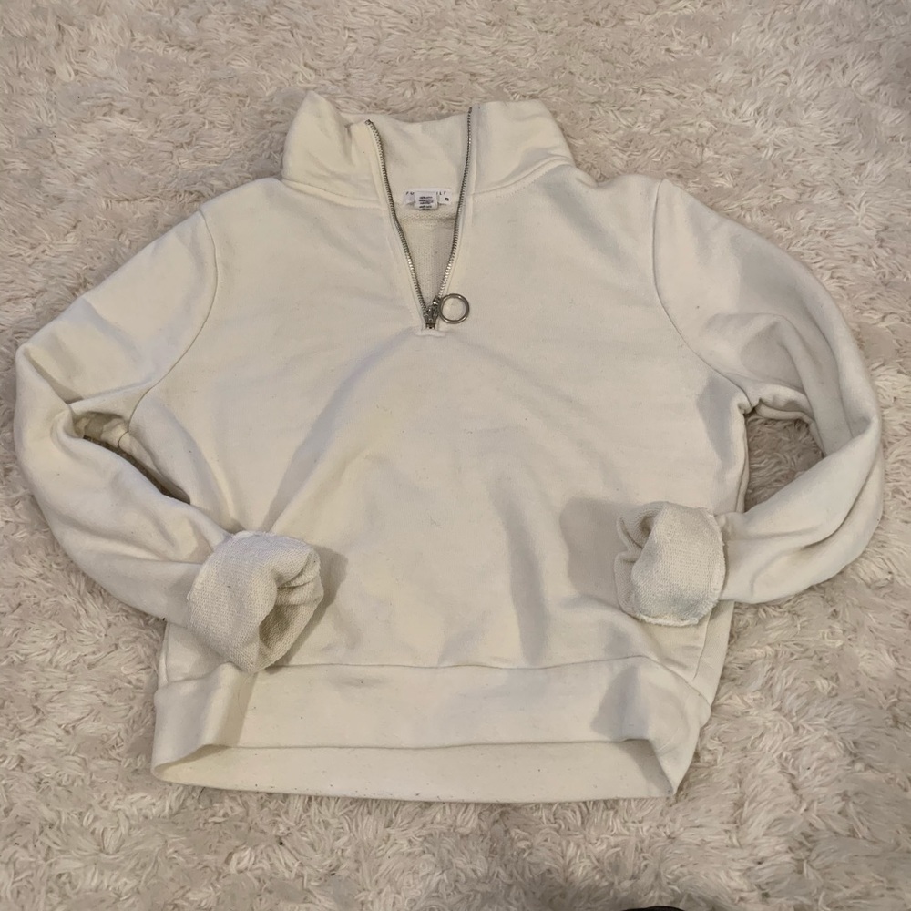 Cream cropped zip sweatshirt